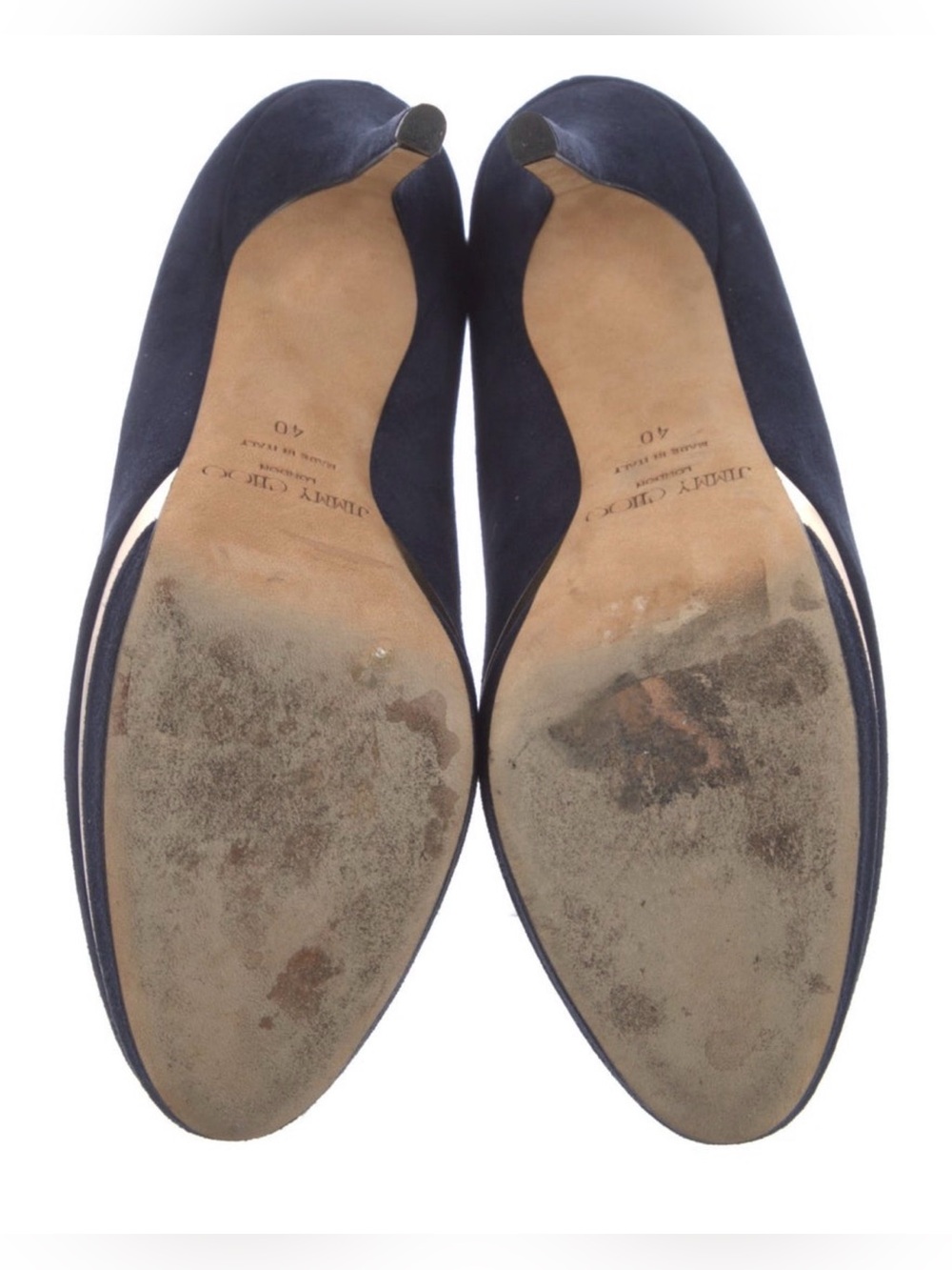 Jimmy Choo Navy Suede Platform Pump with Gold Trim - Picture 3 of 5